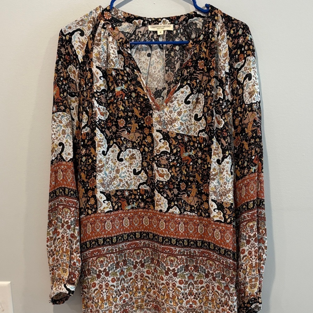 Christian Siriano Black and Orange Paisley Blouse